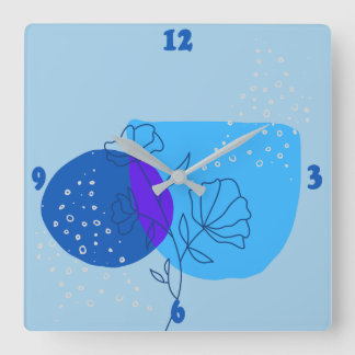 Relógio Quadrado Linha de abstrato () em chuva azul