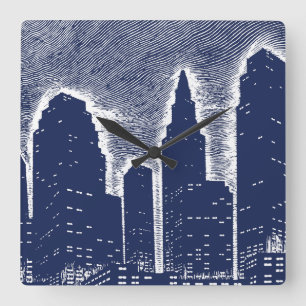 Relógio Quadrado Linha de horizonte de paisagem urbana de Luzes da