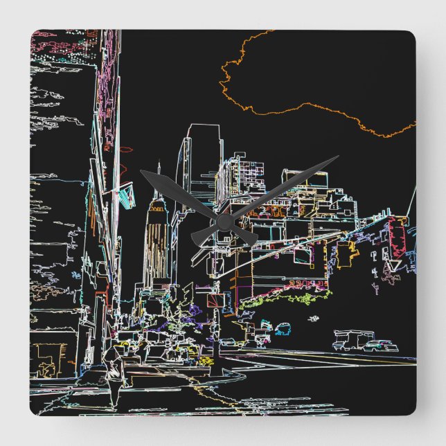 Relógio Quadrado Linha do horizonte colorida em Manhattan (Frente)