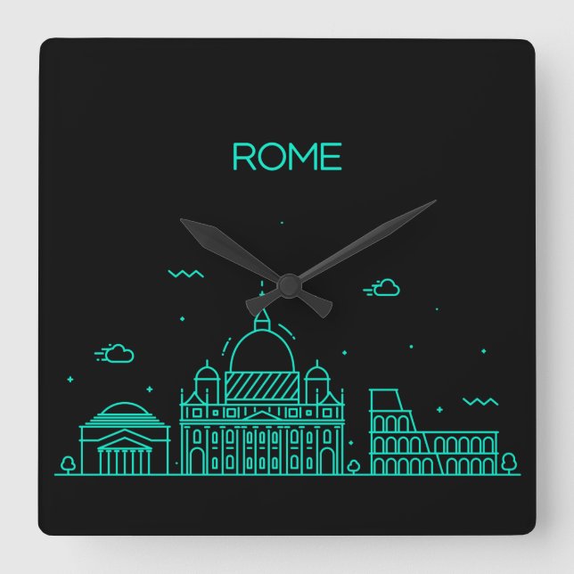 Relógio Quadrado Linha do horizonte de Roma (Frente)