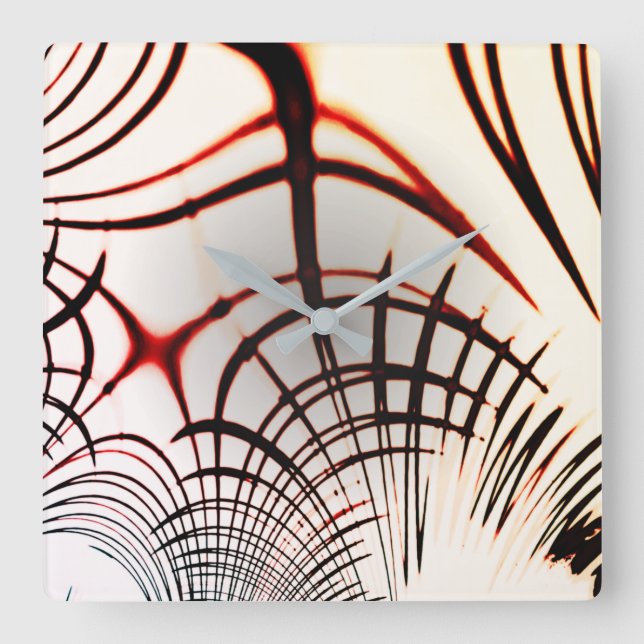 Relógio Quadrado Linhas cruzadas de cores variadas em fundo claro (Frente)