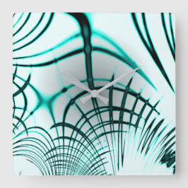 Relógio Quadrado Linhas curvas do aqua ciano cruzado sobre fundo le