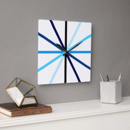 Relógio Quadrado Linhas de Gradação Azul Geométrica Minimalista Mod