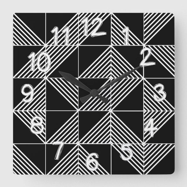 Relógio Quadrado Linhas Deco de Arte Negra  (Frente)