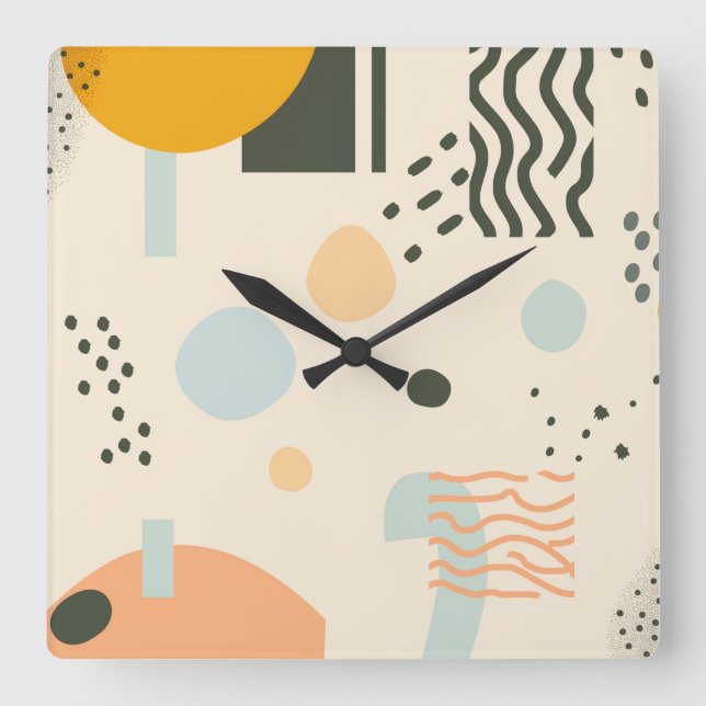 Relógio Quadrado Linhas e pontos com círculos esbranquiçados (Frente)