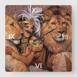 Relógio Quadrado Lion Lioness Jungle Wall Clock