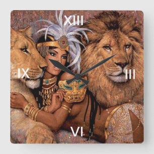 Relógio Quadrado Lion Lioness Jungle Wall Clock