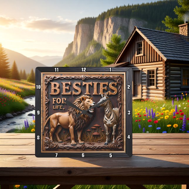 Relógio Quadrado Lion Zebra Close Up Friends (Criador carregado)