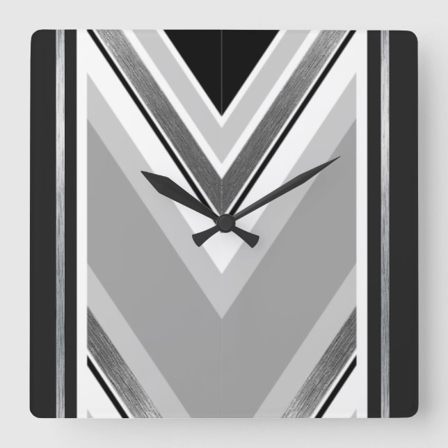 Relógio Quadrado Listrado metálico diagonal preto, cinzento, e (Frente)