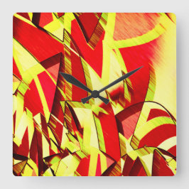 Relógio Quadrado Listras amarelas na imagem vermelha, distorcida