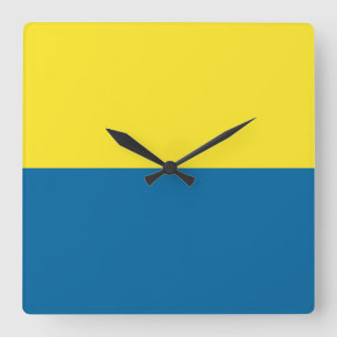 Relógio Quadrado Listras Azul e amarelo Personalizável