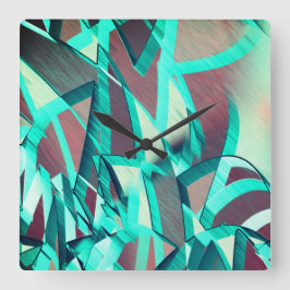 Relógio Quadrado Listras cianas ou azuis em uma imagem vermelha e s