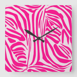 Relógio Quadrado Listras de zebra rosa
