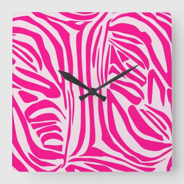 Relógio Quadrado Listras de zebra rosa (Frente)