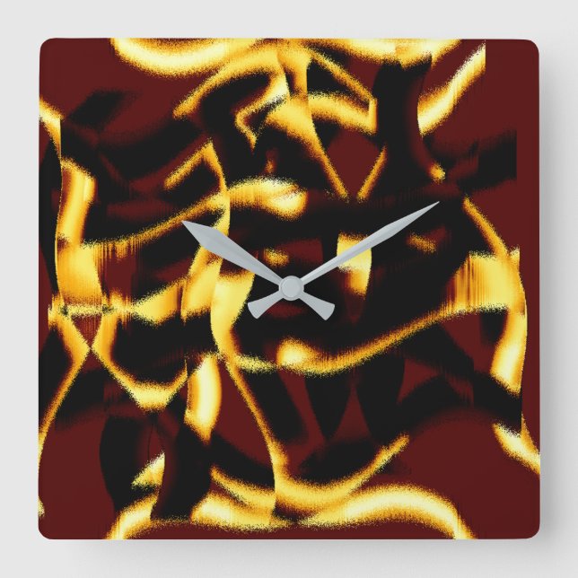 Relógio Quadrado Listras torcidas queimadas amarelas parecem veloze (Frente)