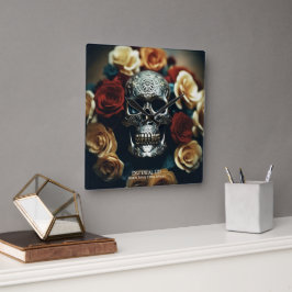 Relógio Quadrado LITE EXISTENCIAL Wreath Skull Wall Clock