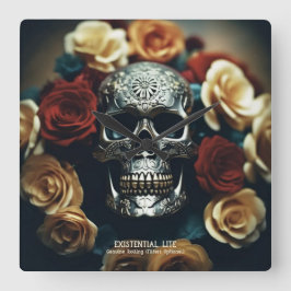 Relógio Quadrado LITE EXISTENCIAL Wreath Skull Wall Clock