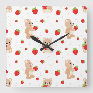 Relógio Quadrado Little teddy bear with strawberry