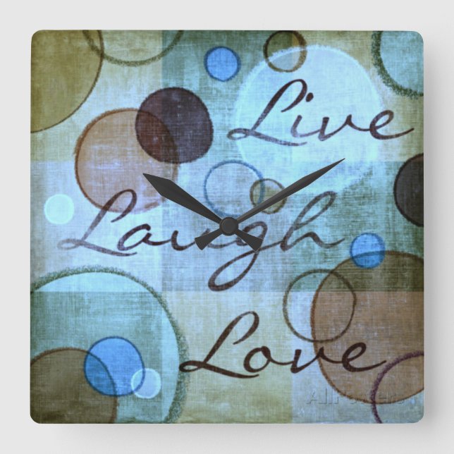 Relógio Quadrado Live Laugh Love Grungy wall clock (Frente)