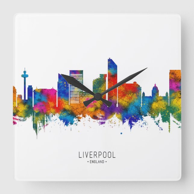 Relógio Quadrado Liverpool England Skyline (Frente)