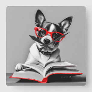 Relógio Quadrado Livro de Leitura de Cães