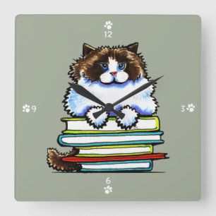 Relógio Quadrado Livros de Gatinho Smart Ragdoll
