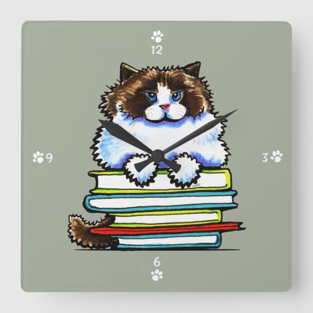 Relógio Quadrado Livros de Gatinho Smart Ragdoll (Frente)