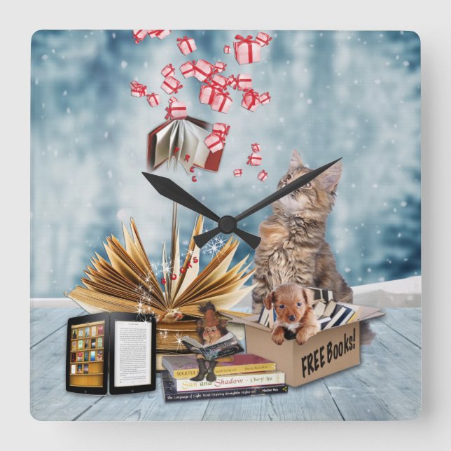 Relógio Quadrado Livros Gratuitos (Frente)