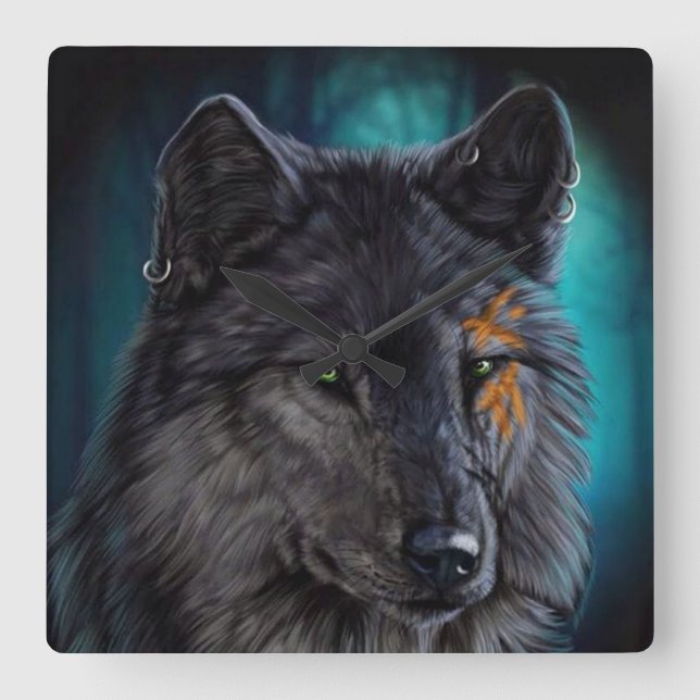 Relógio Quadrado Lobo (Frente)