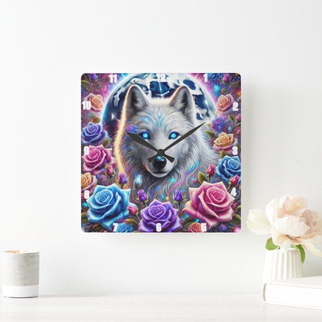 Relógio Quadrado Lobo Rosa entonado (Lar)