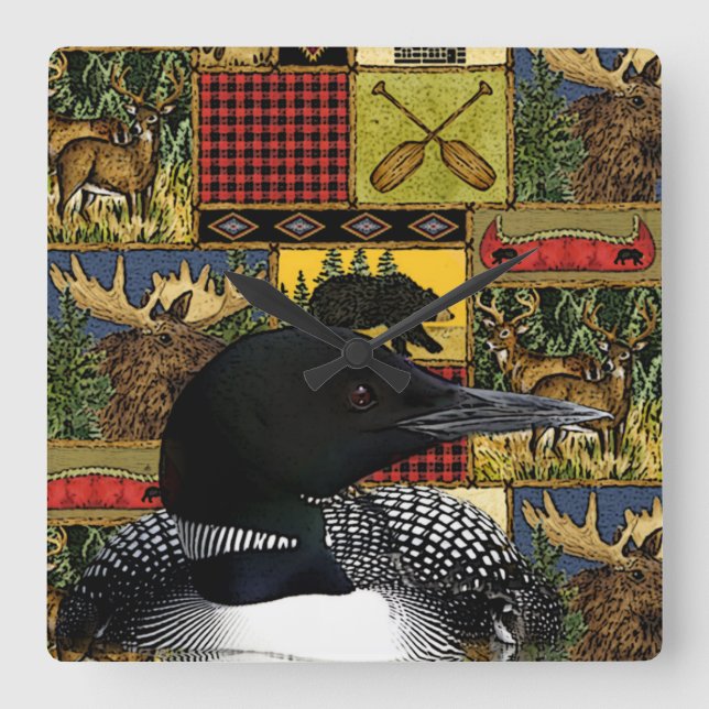 Relógio Quadrado Lodge Loon Lake Wilderness (Frente)