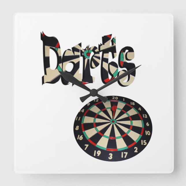 Relógio Quadrado Logotipo Darts Com Dartboard, (Frente)