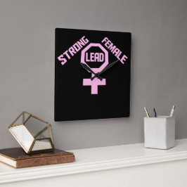 Relógio Quadrado Logotipo de Citação de Empoderamento Feminista com