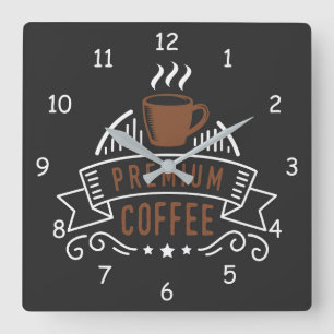 Relógio Quadrado Logotipo de Design de café Premium Elegante