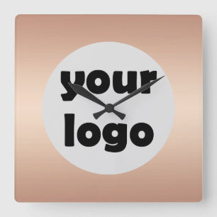Relógio Quadrado Logotipo Moderno Elegante Metálico Dourado Rosa