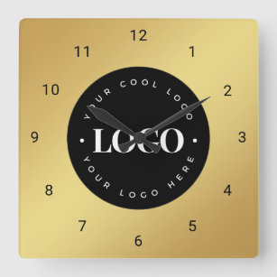 Relógio Quadrado Logotipo Personalizado de Gradação Dourada Escritó