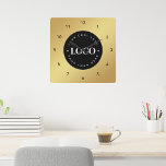 Relógio Quadrado Logotipo Personalizado de Gradação Dourada Escritó<br><div class="desc">Decorra sua casa/escritório com este legal relógio de parede,  com logotipo e nome personalizados. Adicione facilmente o logotipo desejado clicando na opção "personalizar".</div>