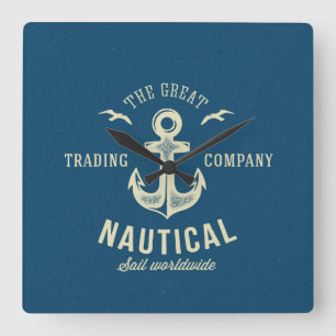 Relógio Quadrado Logotipo retro náutico