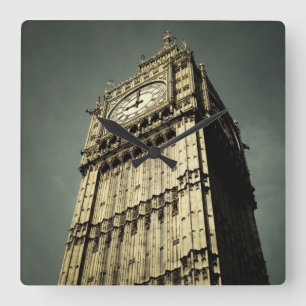 Relógio Quadrado London - Big Ben and Tower Square Wall Clock