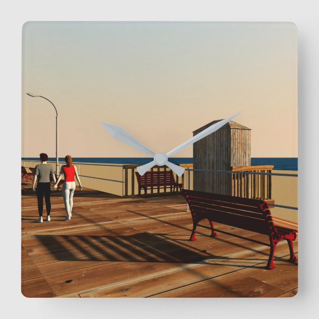 Relógio Quadrado Long Beach Boardwalk, Long Island, New York (Frente)