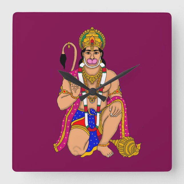 Relógio Quadrado Lord Hanuman Wall Clock (Frente)