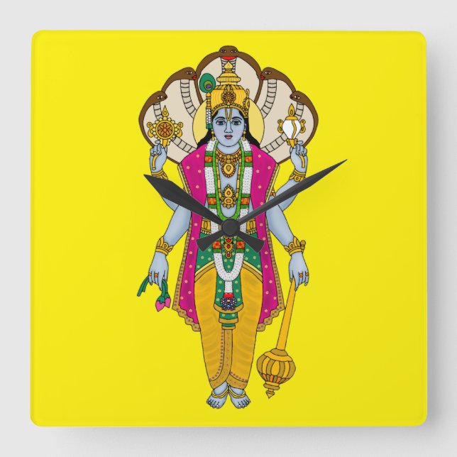 Relógio Quadrado Lord Vishnu Wall Clock (Frente)