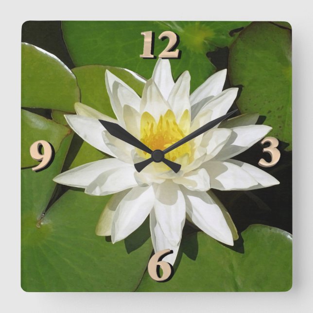 Relógio Quadrado Lotus branco (Frente)