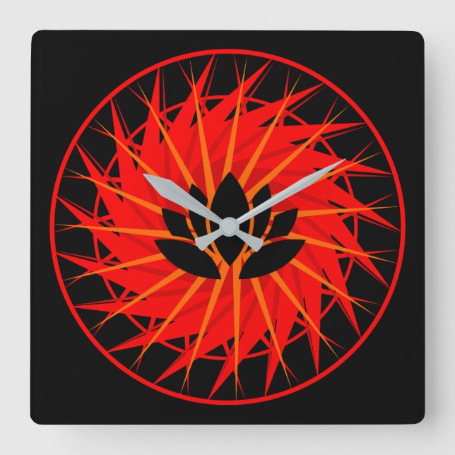 Relógio Quadrado Lotus Gráfico Vermelho (Frente)