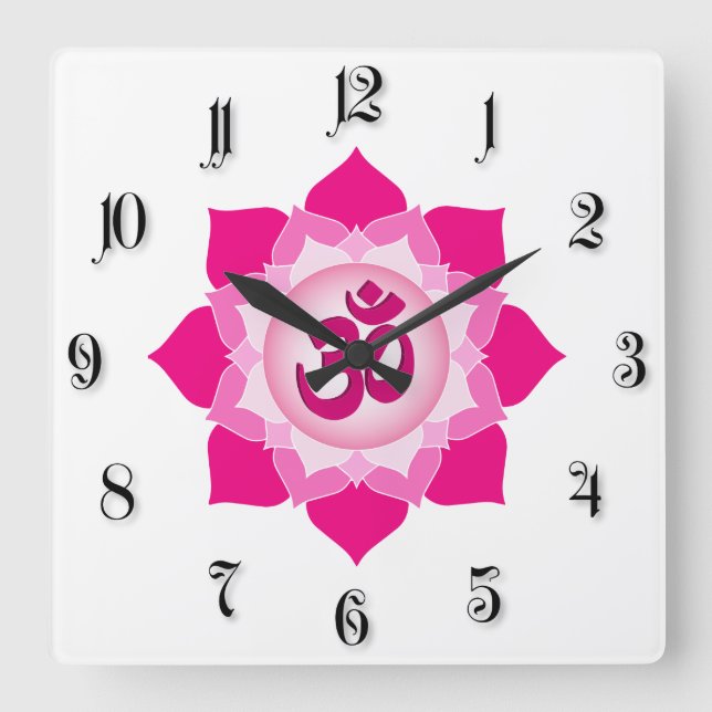 Relógio Quadrado Lótus rosa (Frente)