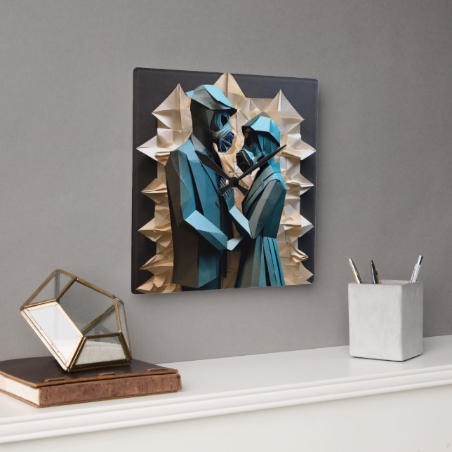 Relógio Quadrado LOVE AND RESISTÊNCIA Origami 3 (Escritório)