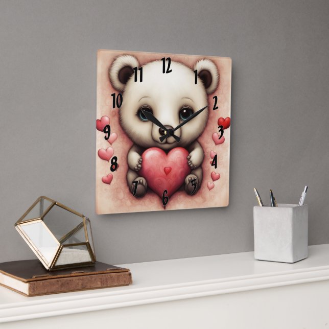 Relógio Quadrado Love Bear 2 (Escritório)