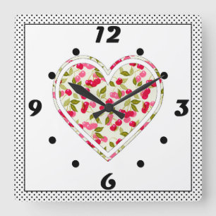 Relógio Quadrado Love, berries, cherry