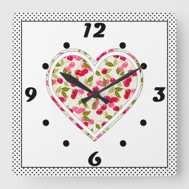 Relógio Quadrado Love, berries, cherry (Frente)