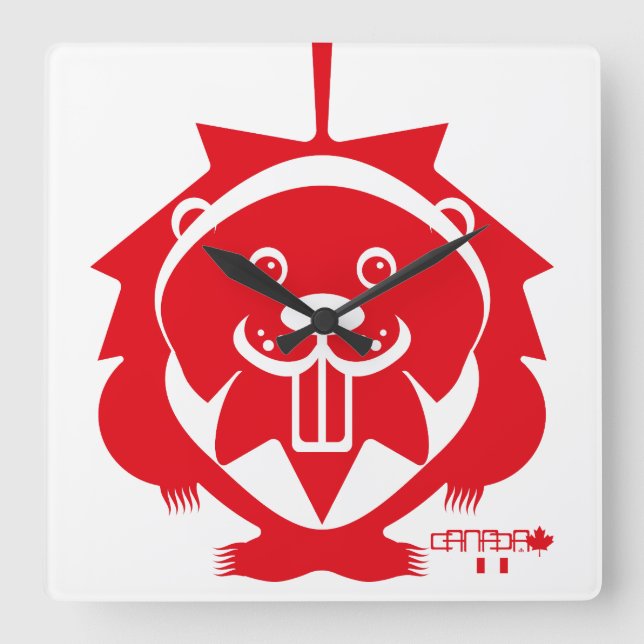 Relógio Quadrado  LOVE Castor/ Maple Bandera Canada by Masanser (Frente)